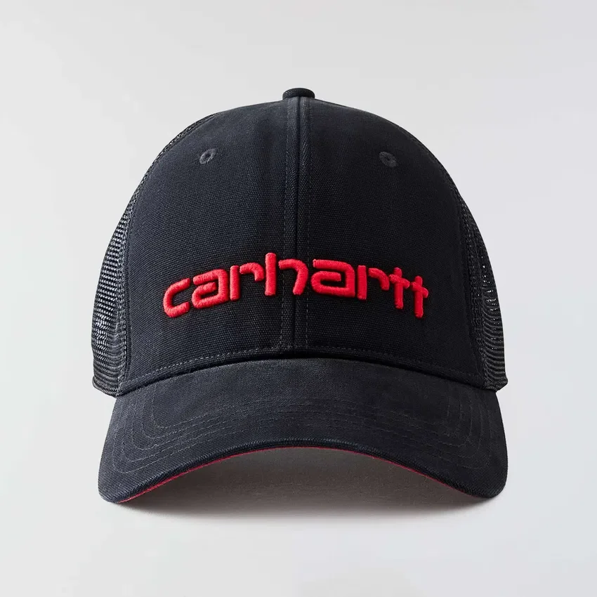 Truckerpet van canvas met mesh-achterkant en logo