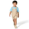 Tweedelige set voor jongens met T-shirt met korte armstukken en bruine gestreepte shortall (peuter)