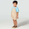 Tweedelige set voor jongens met T-shirt met korte armstukken en bruine gestreepte shortall (peuter)