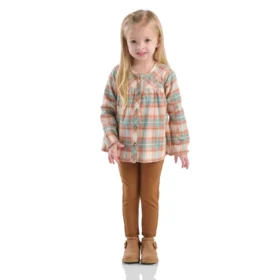 Tweedelige set voor meisjes met flanellen top met lange armstukken en Leggings (peuters)
