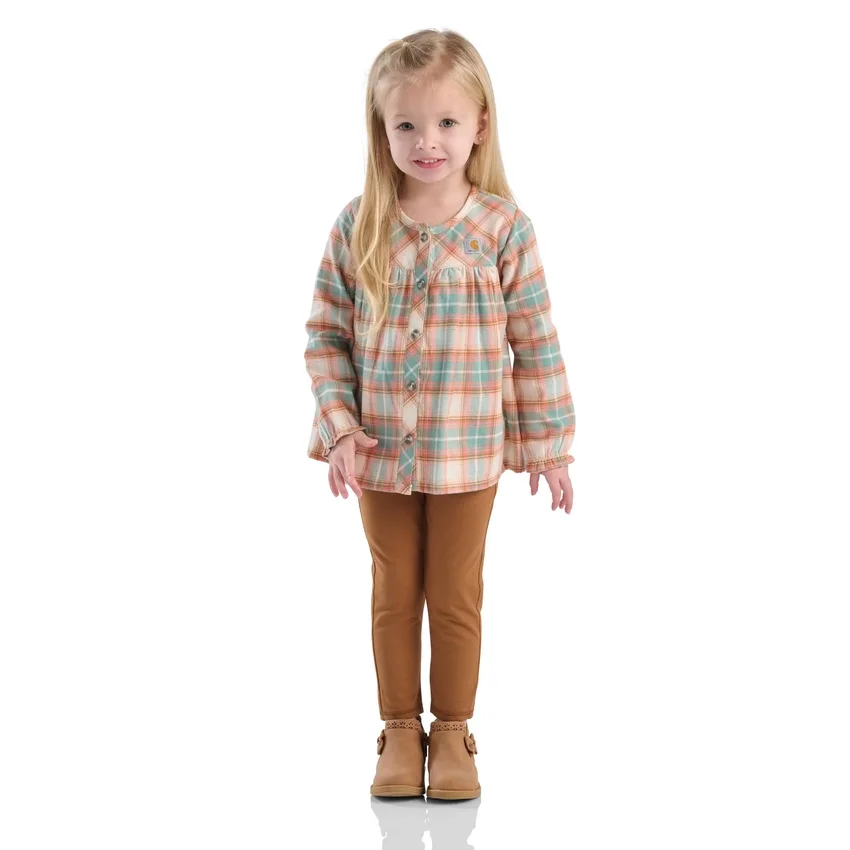 Tweedelige set voor meisjes met flanellen top met lange armstukken en Leggings (peuters)