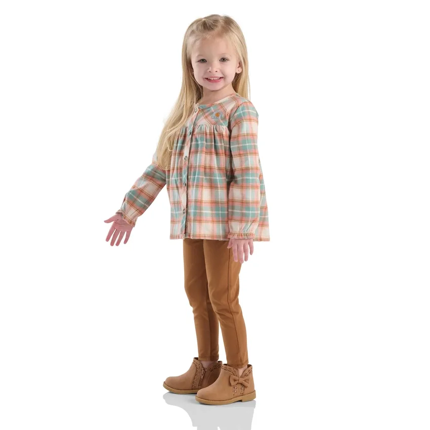 Tweedelige set voor meisjes met flanellen top met lange armstukken en Leggings (peuters)