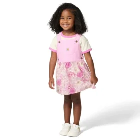 Tweedelige set voor meisjes met T-shirt met korte armstukken en jurkje met print (peuters)