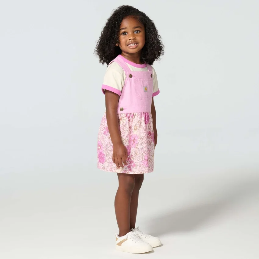Tweedelige set voor meisjes met T-shirt met korte armstukken en jurkje met print (peuters)