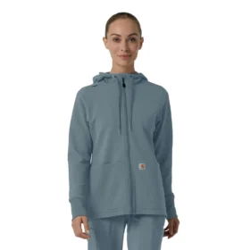Waffel-scrubhoodie met doorlopende rits voor dames