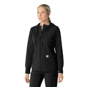 Waffel-scrubhoodie met doorlopende rits voor dames