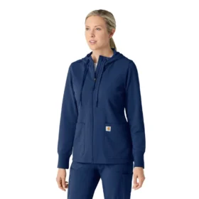 Waffel-scrubhoodie met doorlopende rits voor dames