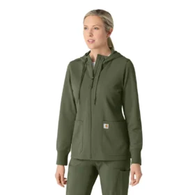Waffel-scrubhoodie met doorlopende rits voor dames