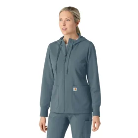 Waffel-scrubhoodie met doorlopende rits voor dames