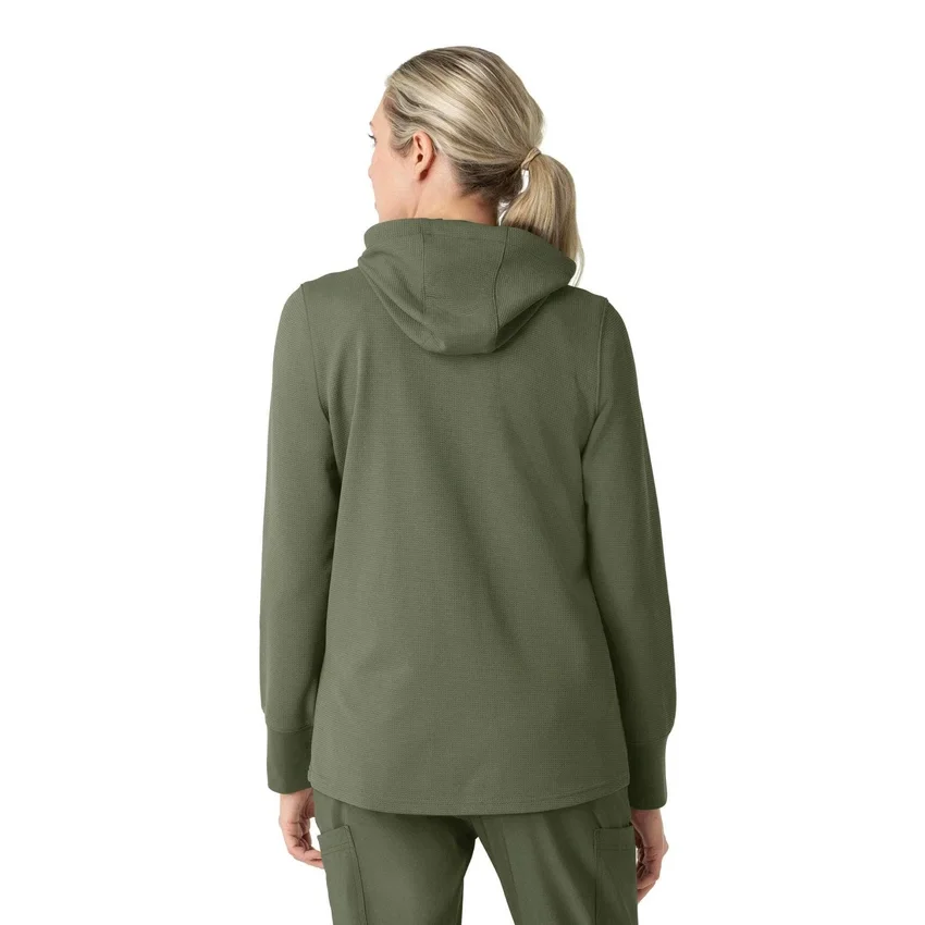 Waffel-scrubhoodie met doorlopende rits voor dames