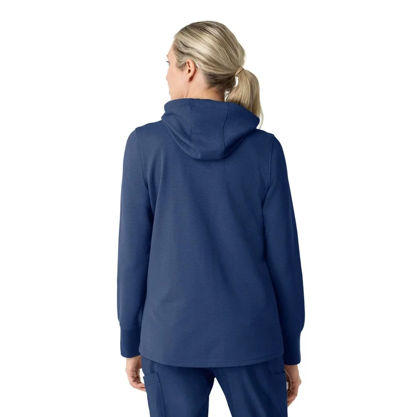 Waffel-scrubhoodie met doorlopende rits voor dames