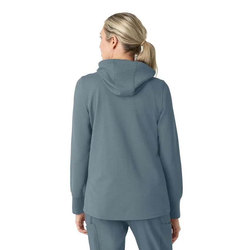 Waffel-scrubhoodie met doorlopende rits voor dames
