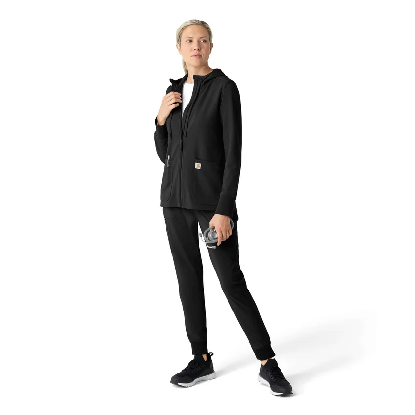 Waffel-scrubhoodie met doorlopende rits voor dames
