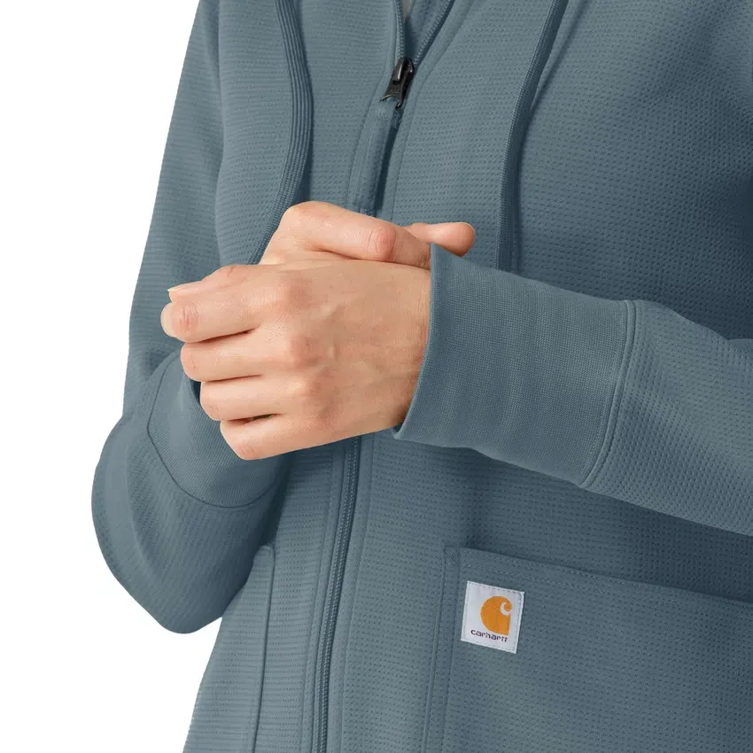 Waffel-scrubhoodie met doorlopende rits voor dames
