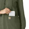 Waffel-scrubhoodie met doorlopende rits voor dames