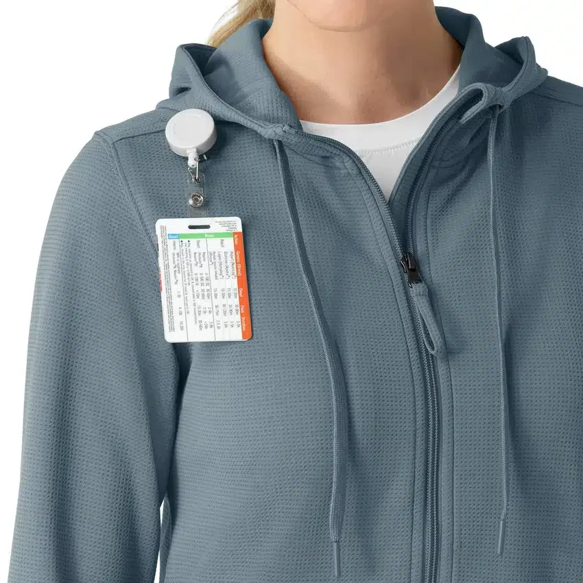 Waffel-scrubhoodie met doorlopende rits voor dames