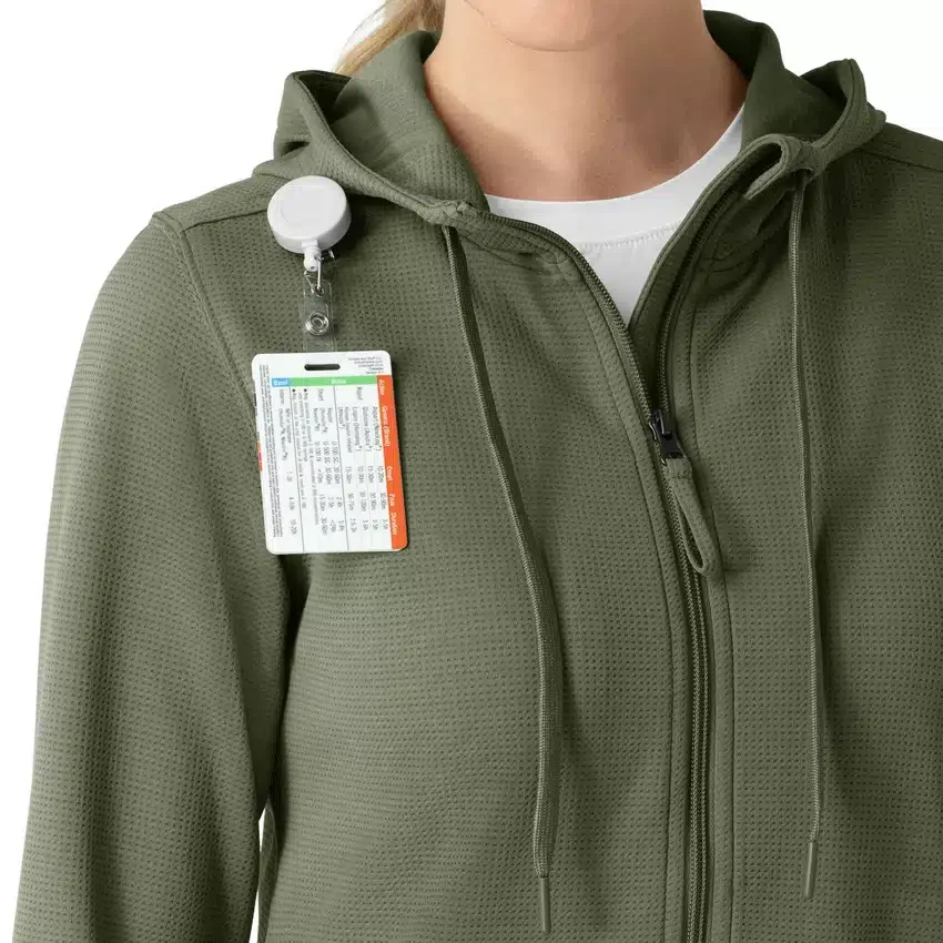 Waffel-scrubhoodie met doorlopende rits voor dames