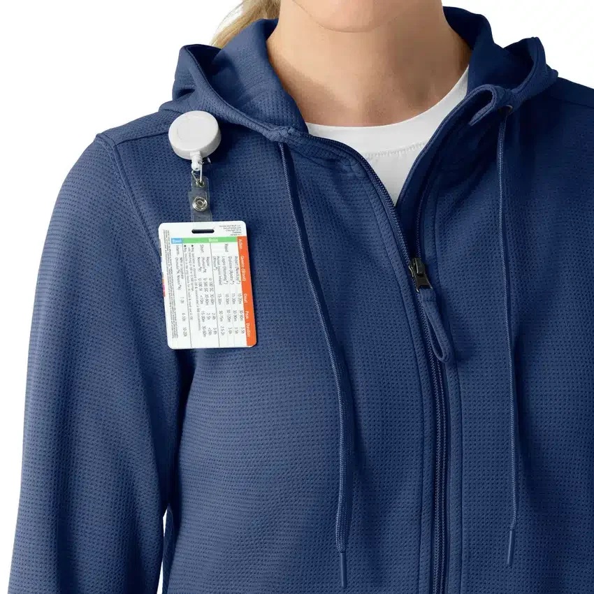 Waffel-scrubhoodie met doorlopende rits voor dames