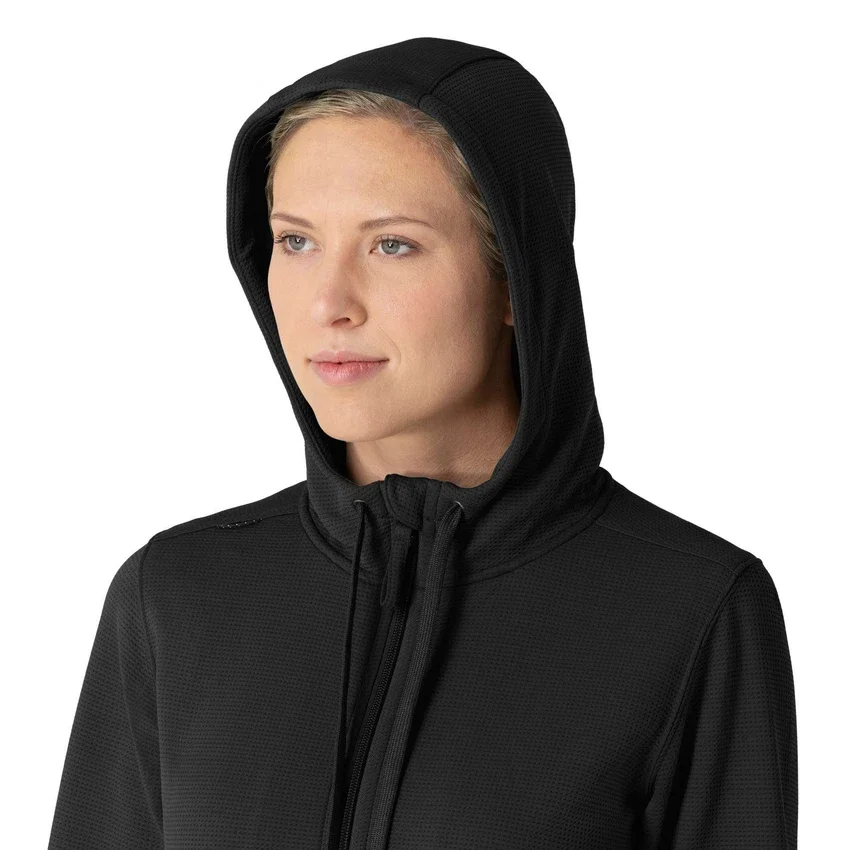 Waffel-scrubhoodie met doorlopende rits voor dames