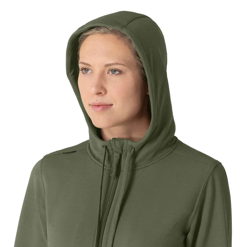 Waffel-scrubhoodie met doorlopende rits voor dames