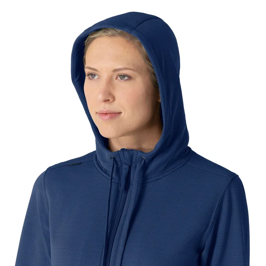 Waffel-scrubhoodie met doorlopende rits voor dames